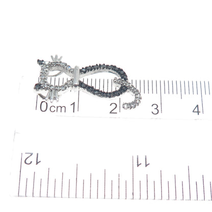 925 Sterling Silver Real Round-Cut Black Spinel C Z Cat Minimalist Slide Pendant