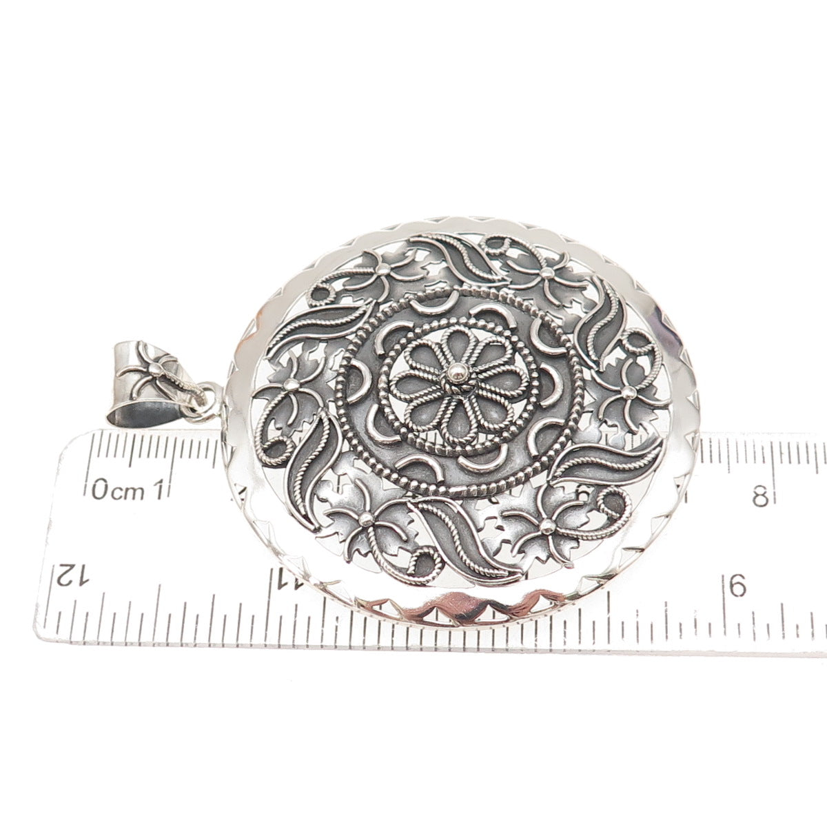 Doug Paulus 925 Sterling Silver Vintage Floral Filigree Oxidized Large Pendant