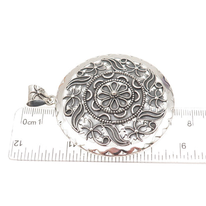 Doug Paulus 925 Sterling Silver Vintage Floral Filigree Oxidized Large Pendant
