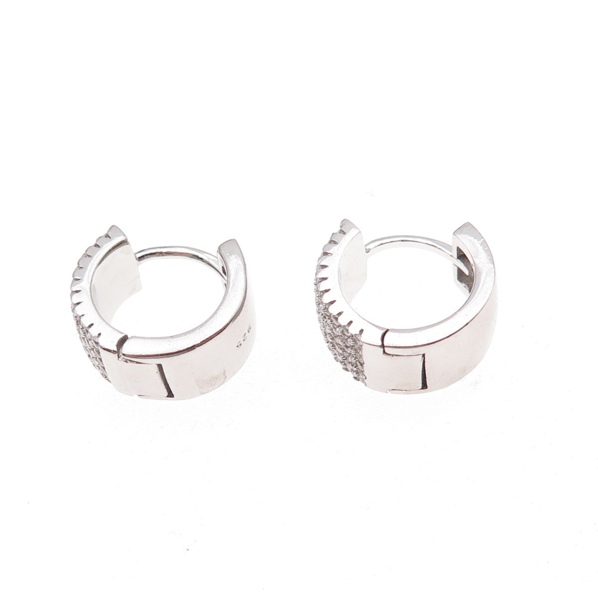 925 Sterling Silver Round-Cut C Z Hoop Earrings