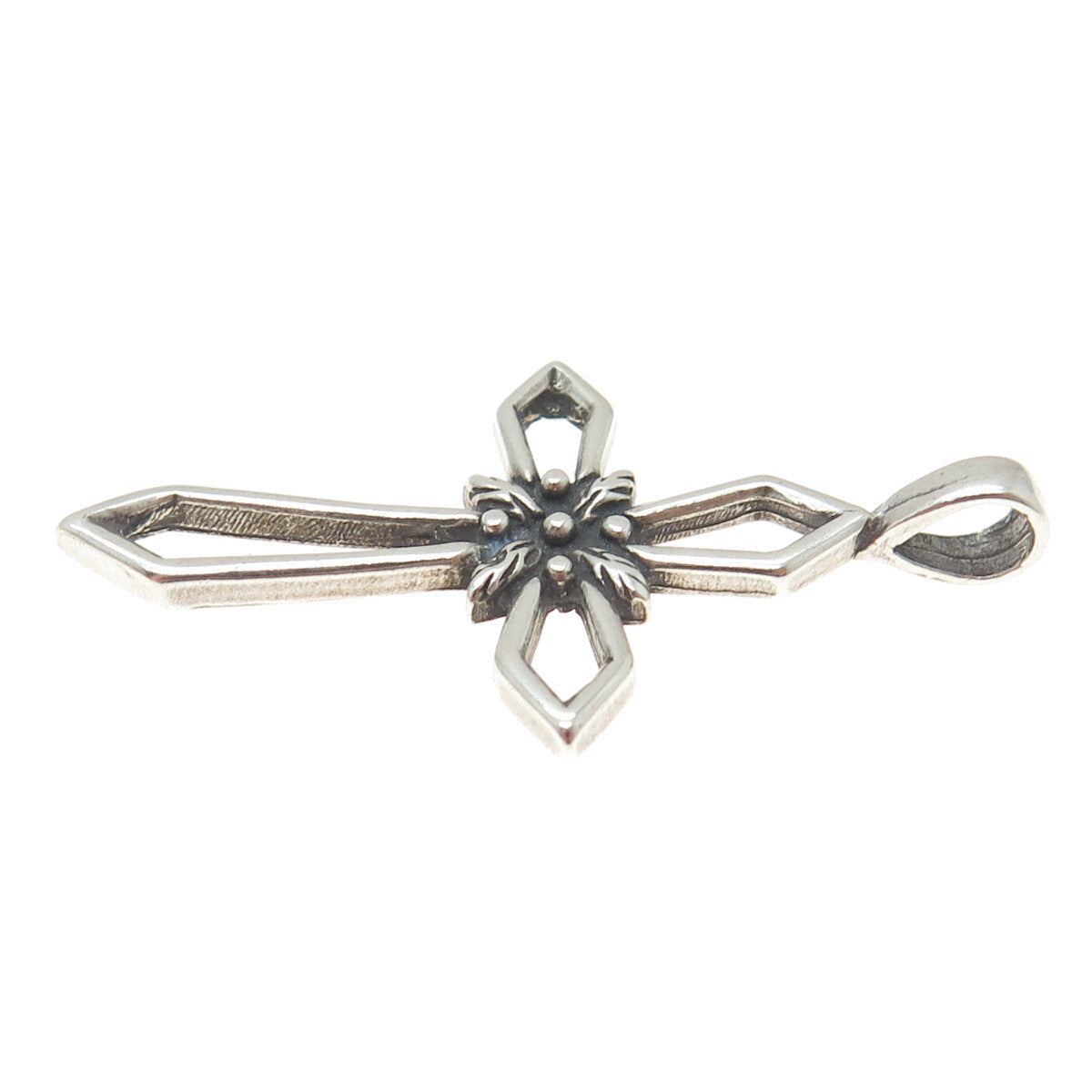 SUN WEST 925 Sterling Silver Vintage Floral Cross Oxidized Charm Pendant