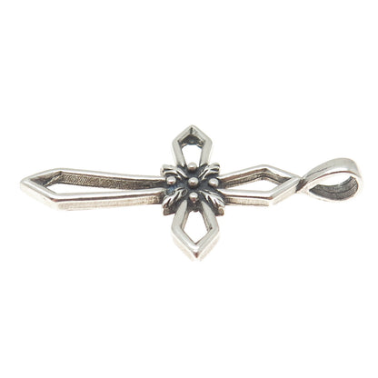 SUN WEST 925 Sterling Silver Vintage Floral Cross Oxidized Charm Pendant