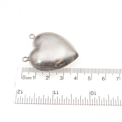 925 Sterling Silver Vintage Puffy Brushed Heart Centerpiece Pendant