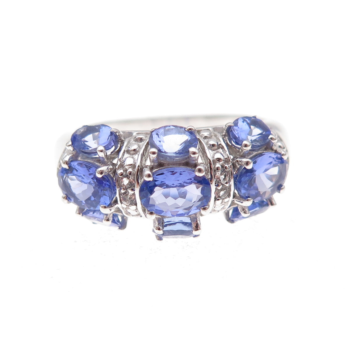 925 Sterling Silver Real Tanzanite & White Topaz Ring Size 8