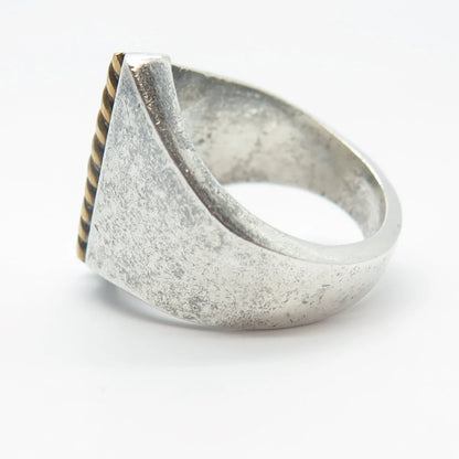 925 Sterling Silver 2-Tone Vintage Mexico Twisted Signet Ring Size 7.75