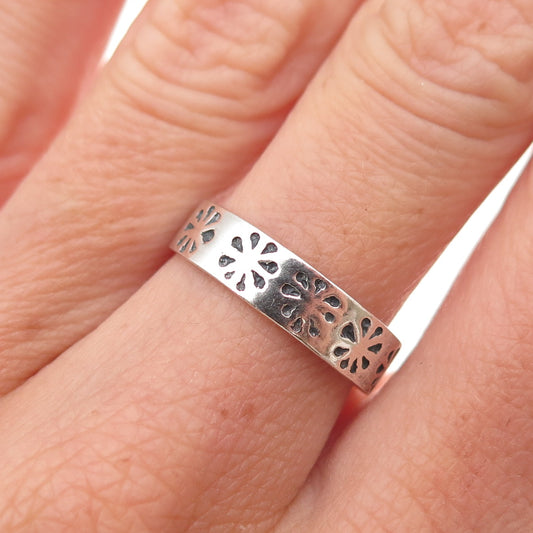 925 Sterling Silver Vintage Floral Oxidized Band Ring Size 7