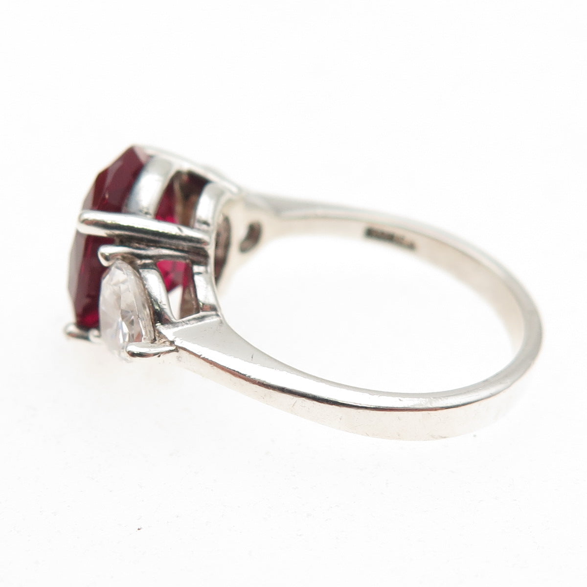 925 Sterling Silver Vintage Lab-Created Ruby & C Z Ring Size 6
