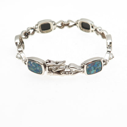 Michelle Albala 925 Sterling Silver Vintage Real Opal Mosaic Bracelet 7.25"