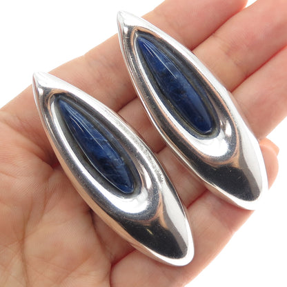 925 Sterling Silver Vintage Mexico Real Sodalite Modernist Petal Earrings