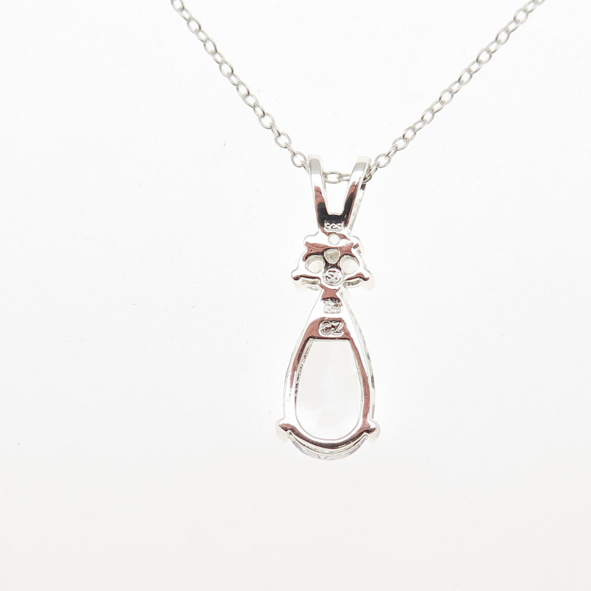 925 Sterling Silver Pear & Round-Cut C Z Cable Chain Necklace 18"