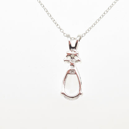 925 Sterling Silver Pear & Round-Cut C Z Cable Chain Necklace 18"