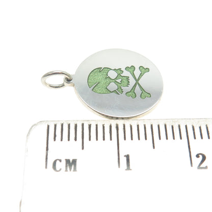 925 Sterling Silver Green Enamel Skull & Bones Charm Pendant