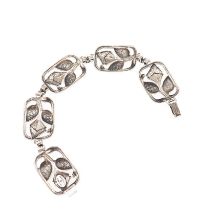 Danecraft Sterling Silver Antique Art Deco Pinecone Panel Link Bracelet 7.25"