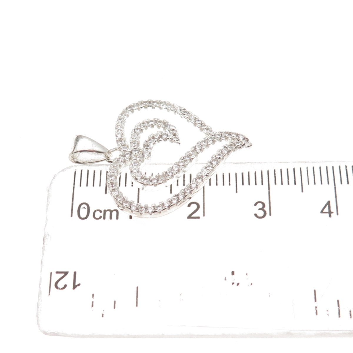 925 Sterling Silver Round-Cut C Z Heart Charm Pendant
