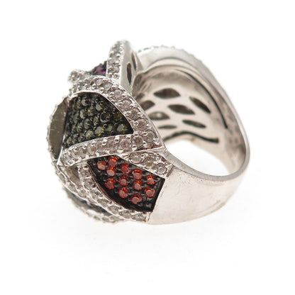 Jacmel Mauritius 925 Sterling Silver Round-Cut Multi-Color C Z Ring Size 6.25
