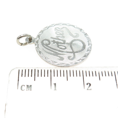 925 Sterling Silver Vintage "Mother" Textured Round Pendant