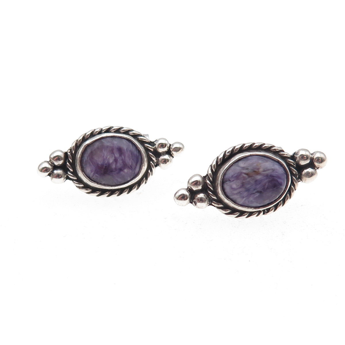 Old Pawn Sterling Silver Vintage Southwestern Charoite Tribal Beaded Earrings