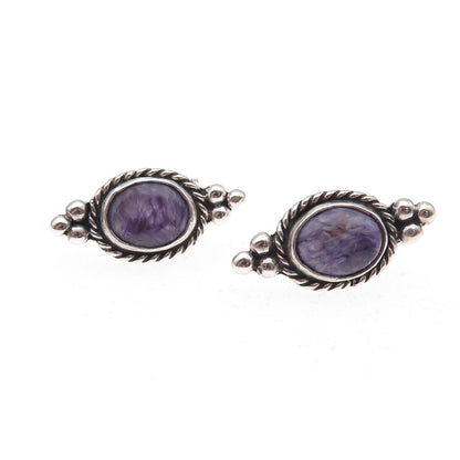 Old Pawn Sterling Silver Vintage Southwestern Charoite Tribal Beaded Earrings