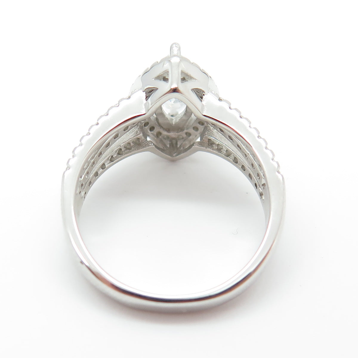 925 Sterling Silver Marquise & Round-Cut C Z Ring Size 7.25