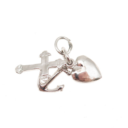 925 Sterling Silver Vintage Heart Cross Anchor Mini Charm Pendant