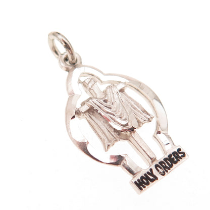 925 Sterling Silver Vintage Holy Orders Cross Oxidized Charm Pendant