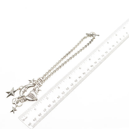 925 Sterling Silver Vintage Crescent Heart & Star Cable Chain Necklace 14"