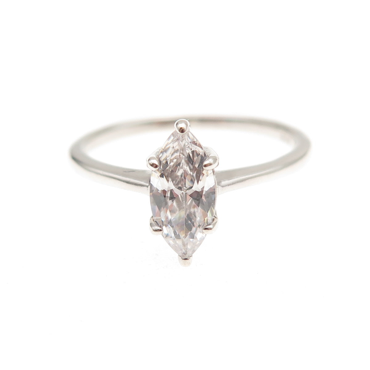 925 Sterling Silver Vintage Marquise-Cut C Z Engagement Ring Size 9