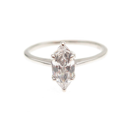 925 Sterling Silver Vintage Marquise-Cut C Z Engagement Ring Size 9