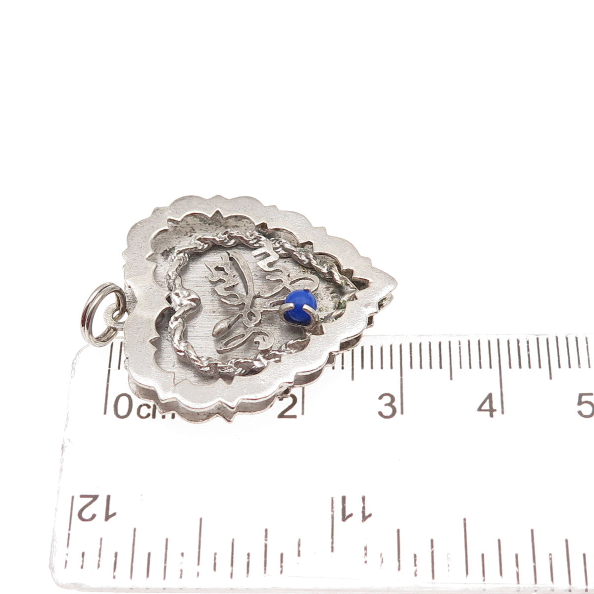 925 Sterling Silver Vintage POM Rhinestone I Love You Heart Charm Pendant