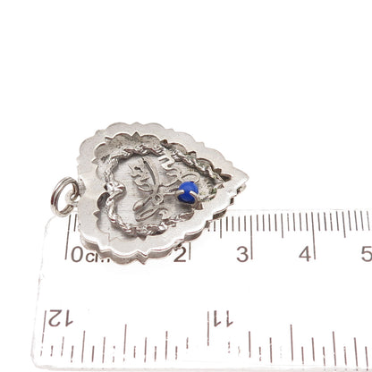 925 Sterling Silver Vintage POM Rhinestone I Love You Heart Charm Pendant