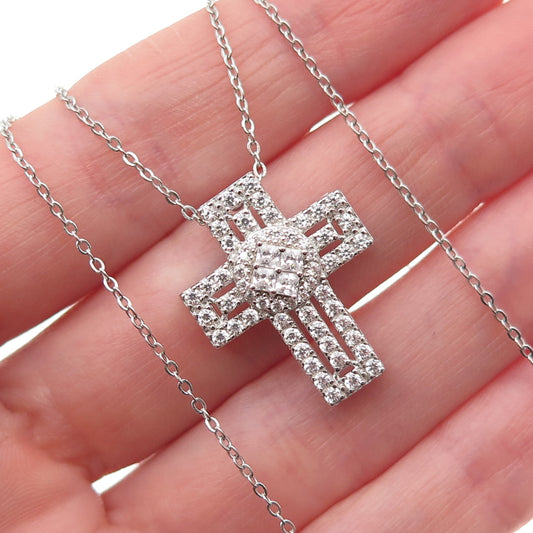 DBJ Dee Berkle 925 Sterling Silver C Z Cross Cable Chain Necklace 16"