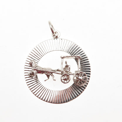 BERMUDA 925 Sterling Silver Vintage Carriage Charm Pendant