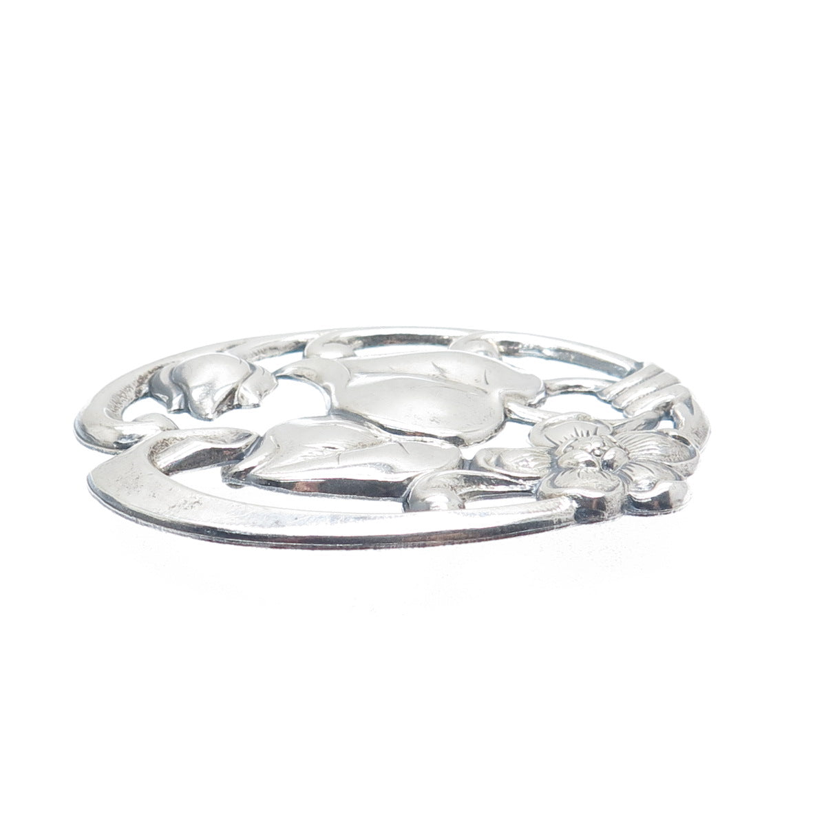SILVERMAN BROTHERS 925 Sterling Silver Antique Art Deco Flower Pin Brooch