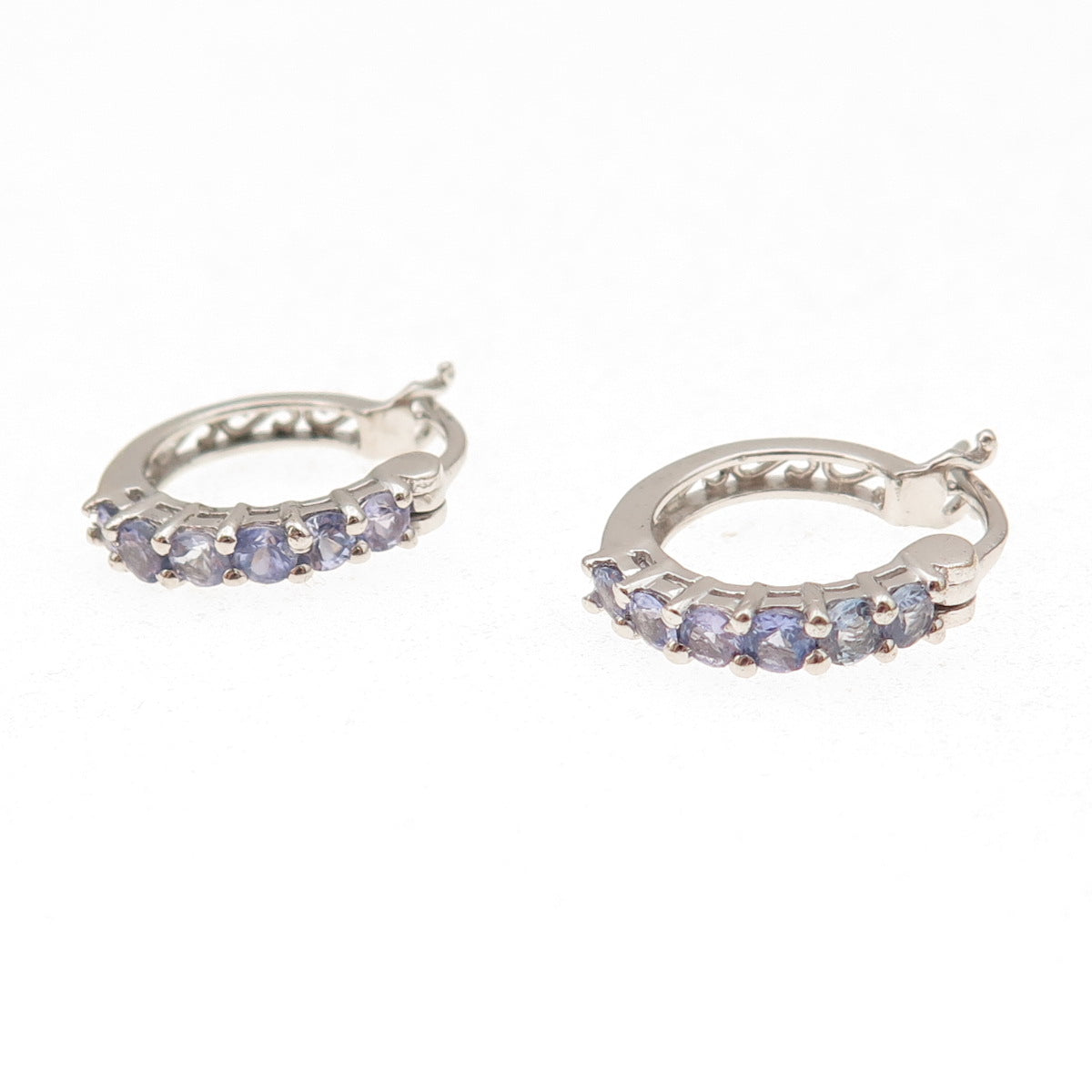 Chuck Clemency 925 Sterling Silver Real Round-Cut Tanzanite Hoop Earrings