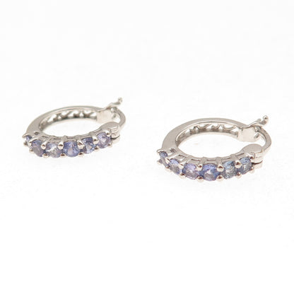 Chuck Clemency 925 Sterling Silver Real Round-Cut Tanzanite Hoop Earrings