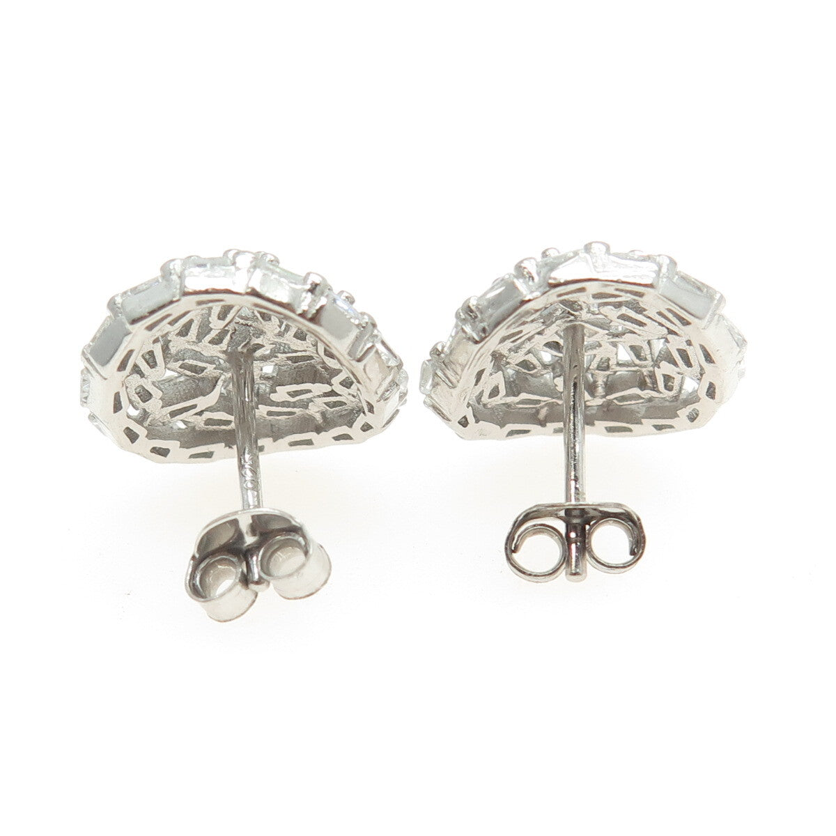 925 Sterling Silver Tapered Baguette-Cut C Z Disc Earrings
