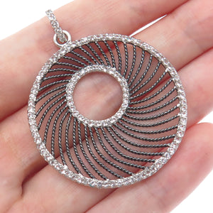GSJ GOLD STONE 925 Sterling Silver Black Rhodium Real White Topaz Disc Pendant