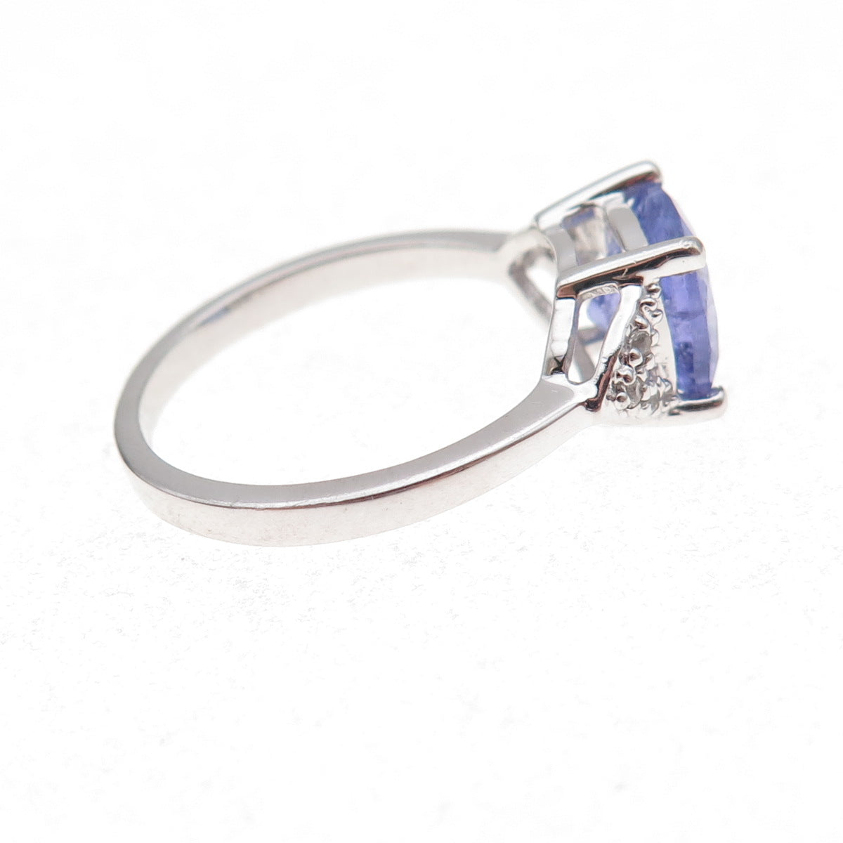 925 Sterling Silver Real Tanzanite & White Topaz Ring Size 8