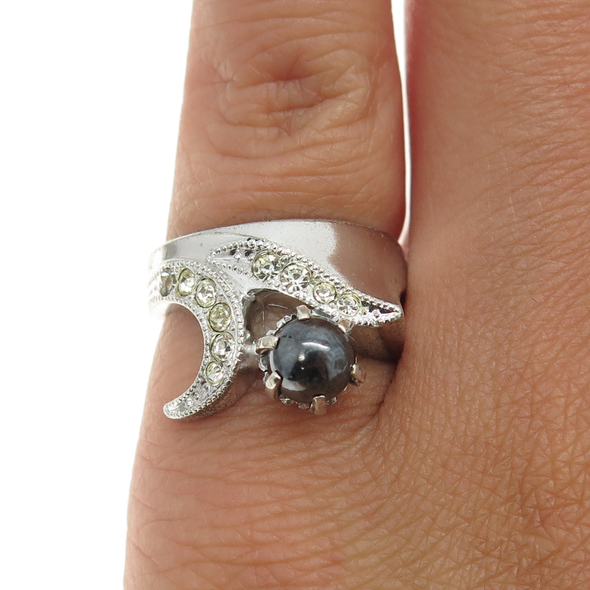 McGrath-Hamin 925 Sterling Silver Antique Real Pearl & Rhinestone Ring Size 5.25