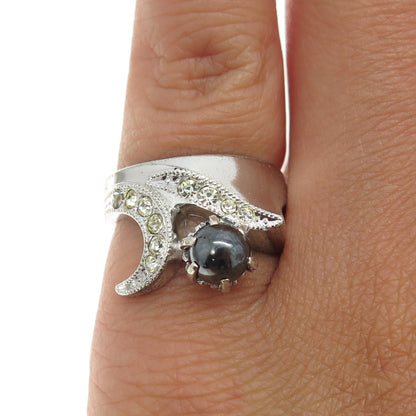 McGrath-Hamin 925 Sterling Silver Antique Real Pearl & Rhinestone Ring Size 5.25