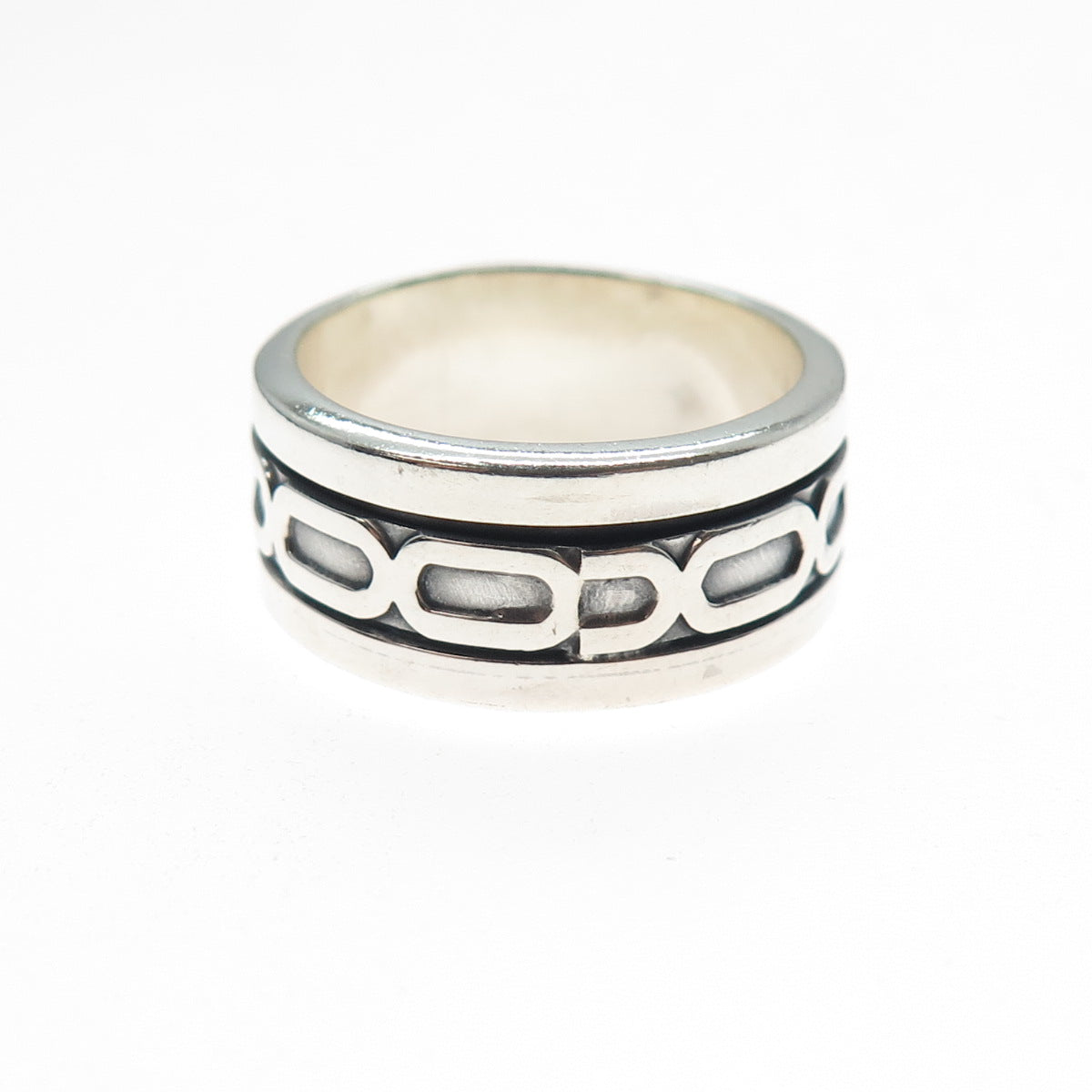 925 Sterling Silver Vintage Mexico Oxidized Rotating Band Ring Size 9.25
