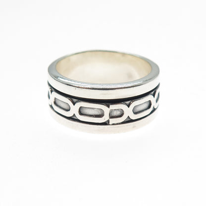 925 Sterling Silver Vintage Mexico Oxidized Rotating Band Ring Size 9.25