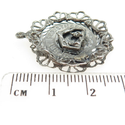 925 Sterling Silver Vintage Nativity Scene Merry Christmas Religious Pendant