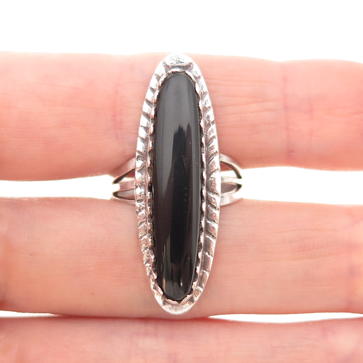 925 Sterling Silver Vintage Real Black Onyx Oxidized Ring Size 6.75