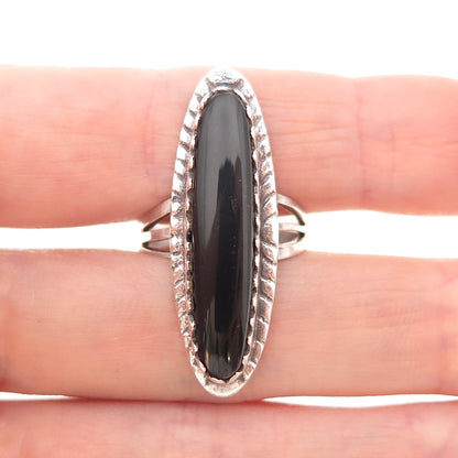 925 Sterling Silver Vintage Real Black Onyx Oxidized Ring Size 6.75
