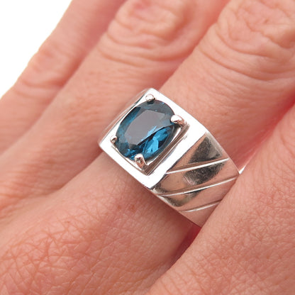 925 Sterling Silver Vintage Real Oval-Cut London Blue Topaz Ring Size 11