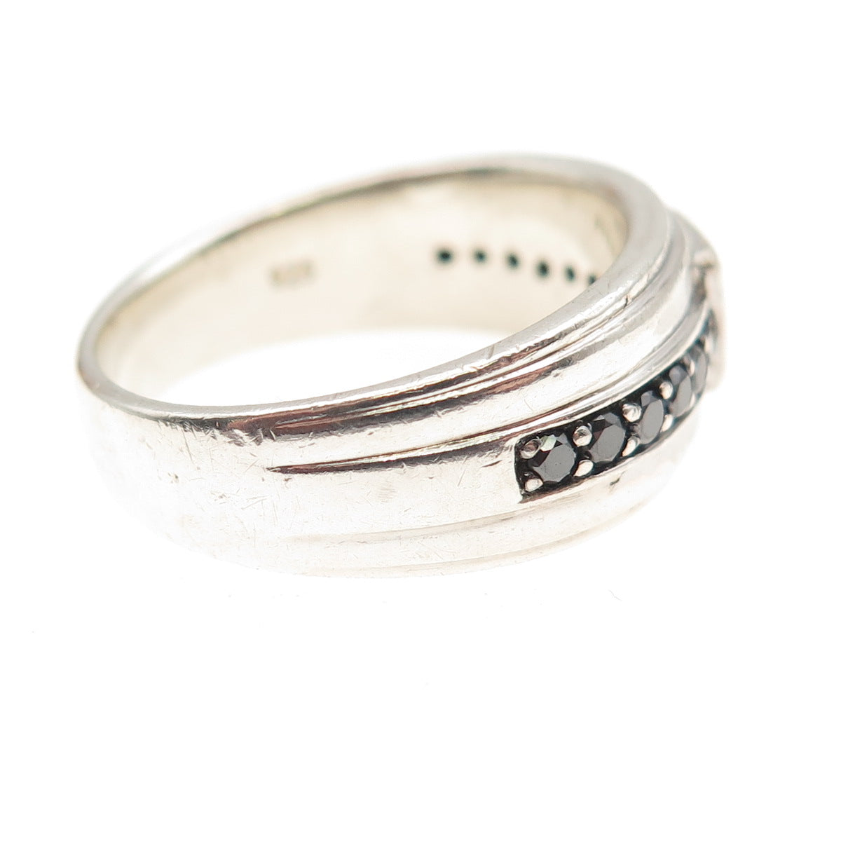 FD Felicia Design 925 Sterling Silver Real Black & White Diamond Ring Size 9.75