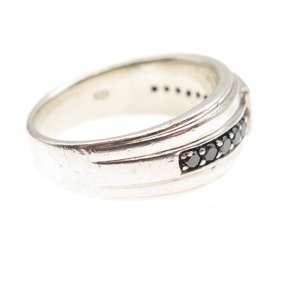 FD Felicia Design 925 Sterling Silver Real Black & White Diamond Ring Size 9.75