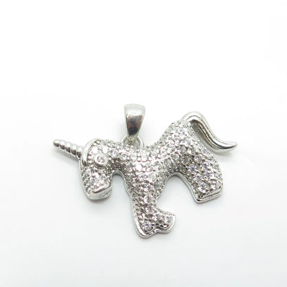 925 Sterling Silver White C Z Unicorn Charm Pendant