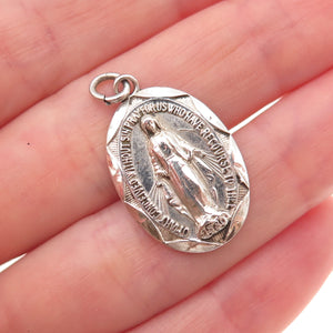 925 Sterling Silver Antique Art Deco St. Mary Miraculous Medal Charm Pendant